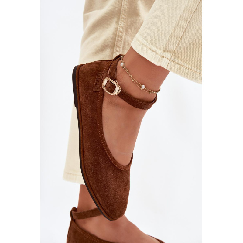 Baleríny z Prírodného Semišu Big Star TT274211 Camel - Odtiene hnedej a béžovej