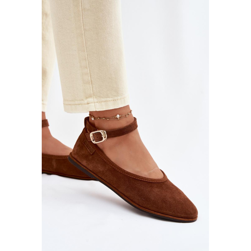 Baleríny z Prírodného Semišu Big Star TT274211 Camel - Odtiene hnedej a béžovej