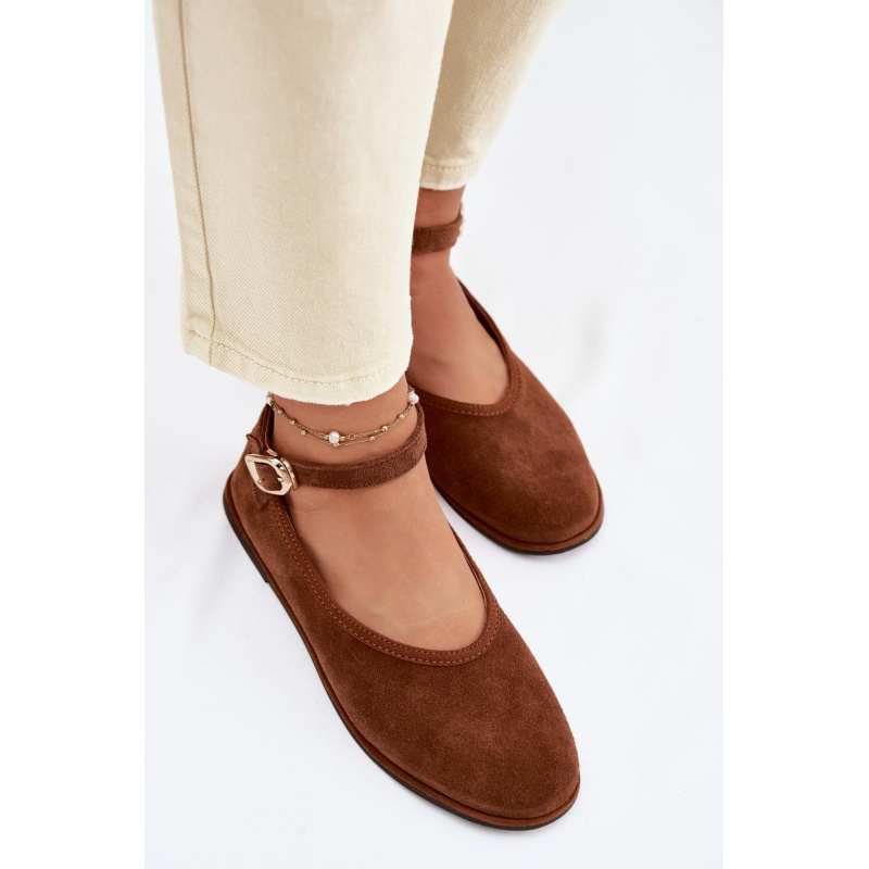 Baleríny z Prírodného Semišu Big Star TT274211 Camel - Odtiene hnedej a béžovej
