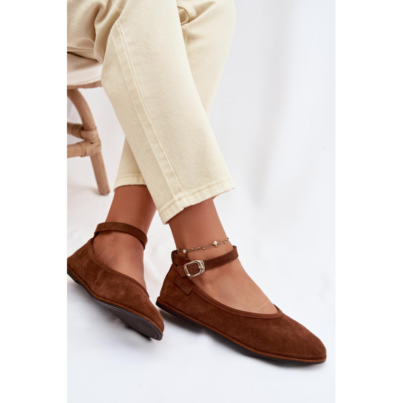 Baleríny z Prírodného Semišu Big Star TT274211 Camel - Odtiene hnedej a béžovej