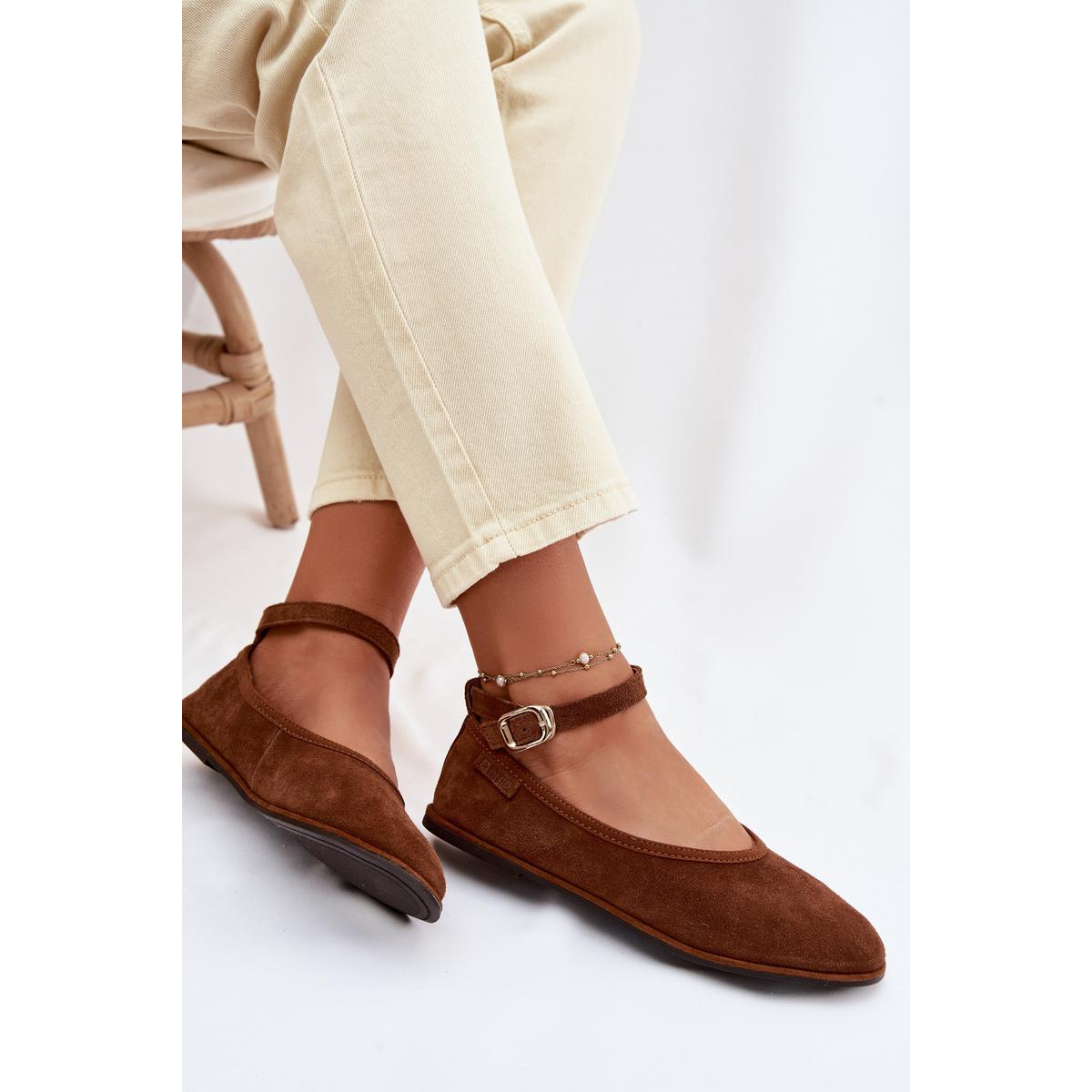 Baleríny z Prírodného Semišu Big Star TT274211 Camel - Odtiene hnedej a béžovej