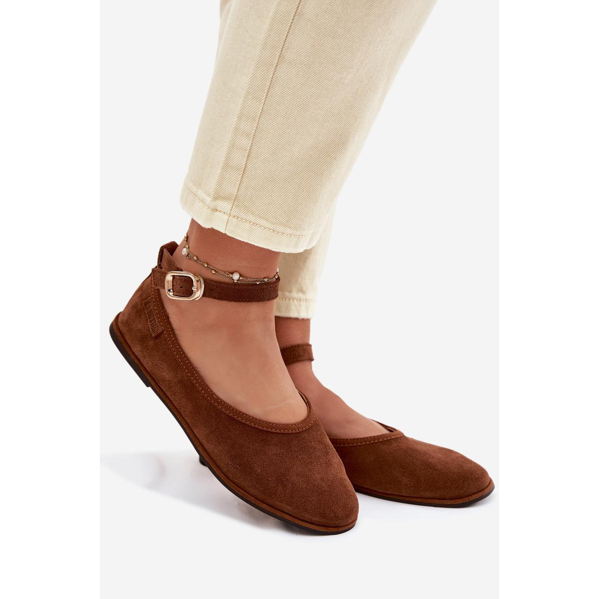 Baleríny z Prírodného Semišu Big Star TT274211 Camel - Odtiene hnedej a béžovej