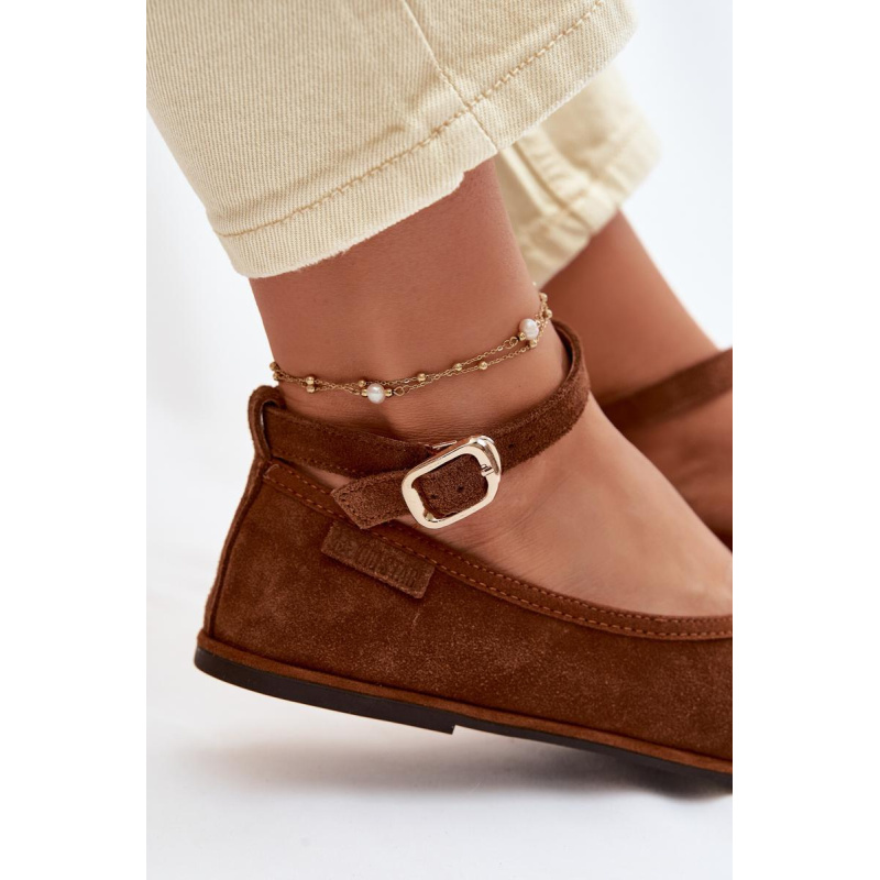 Baleríny z Prírodného Semišu Big Star TT274211 Camel - Odtiene hnedej a béžovej