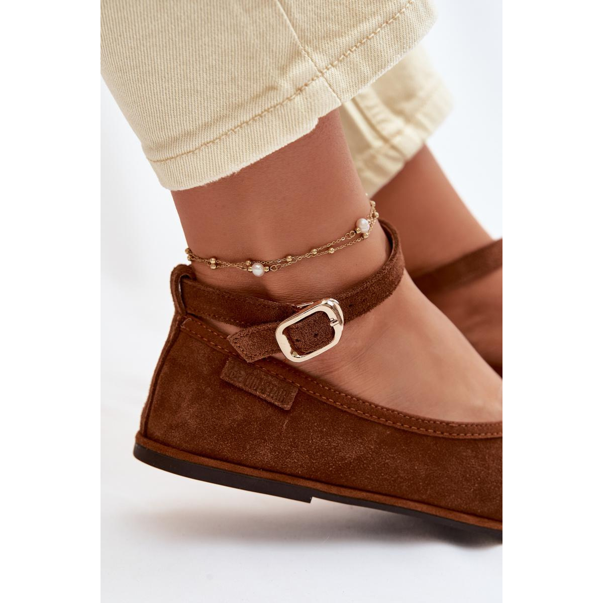 Baleríny z Prírodného Semišu Big Star TT274211 Camel - Odtiene hnedej a béžovej