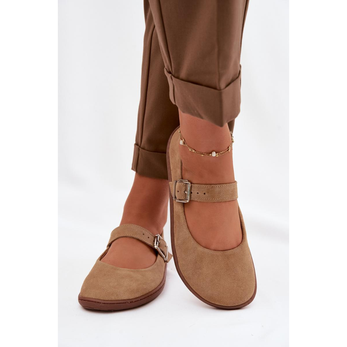 Barefoot baleríny z prírodného semišu Zazoo 316 béžové - Béžová