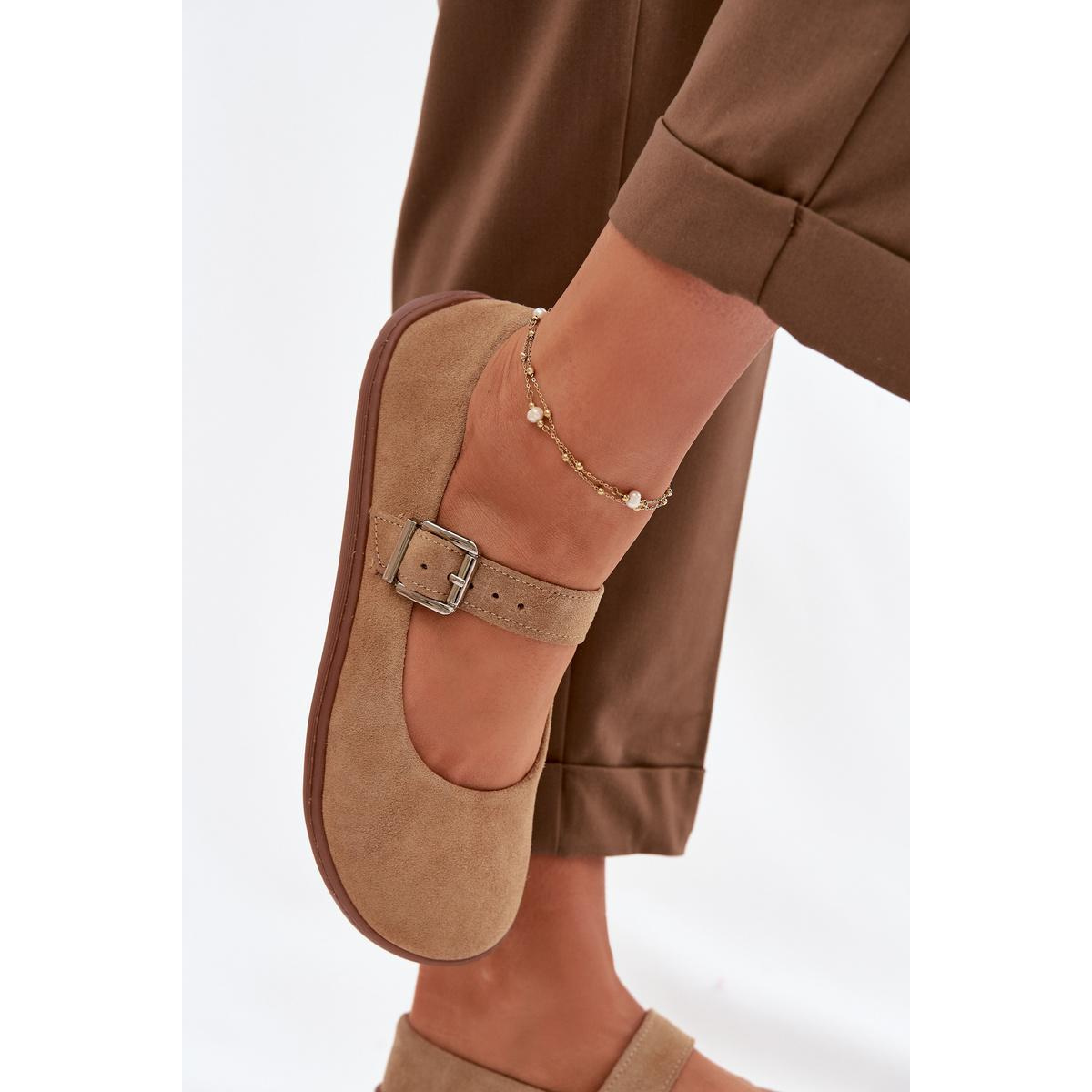 Barefoot baleríny z prírodného semišu Zazoo 316 béžové - Béžová