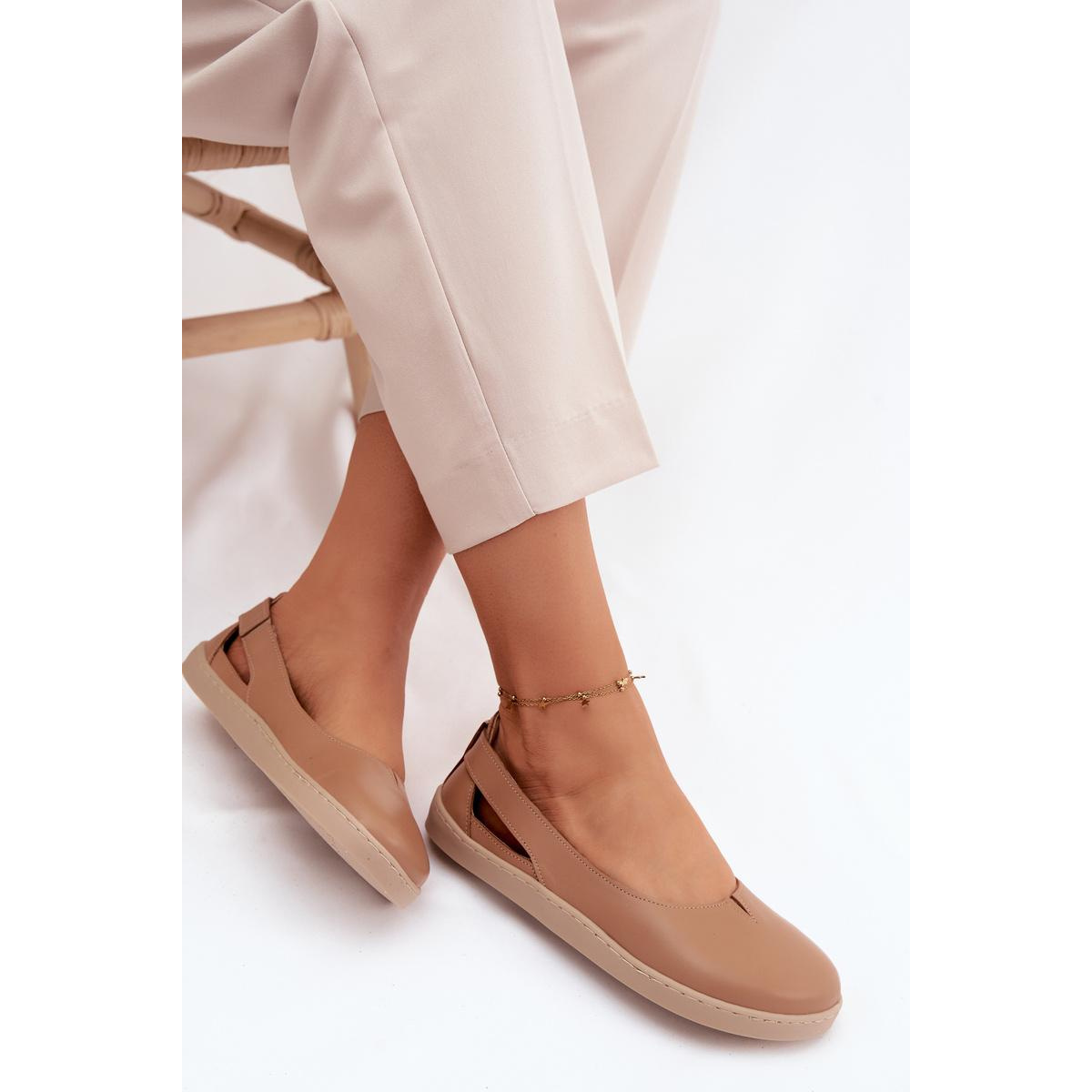 Kožené Baleríny Barefoot Zazoo 10217 Cappucino - Odtiene hnedej a béžovej