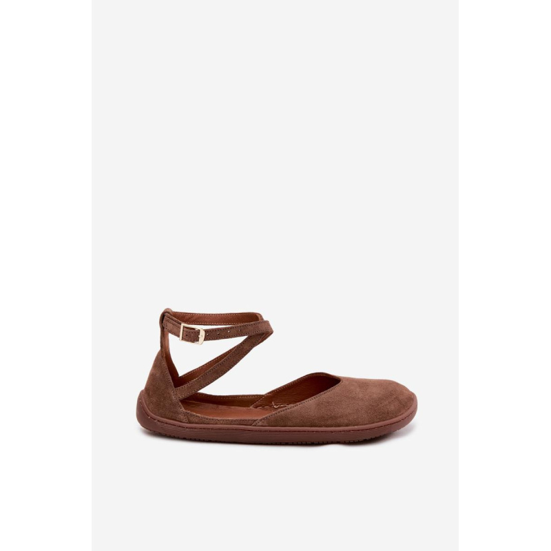 Kožené semišové dámske baleríny Barefoot so stuhami Zazoo 320 Hnedé - Odtiene hnedej a béžovej