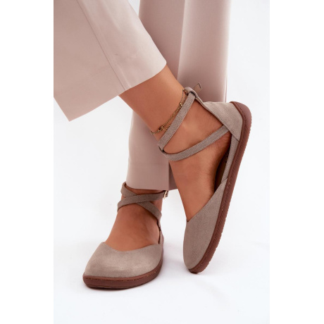 Kožené dámske baleríny Barefoot S Páskami Zazoo 320 Cappuccino - Béžová