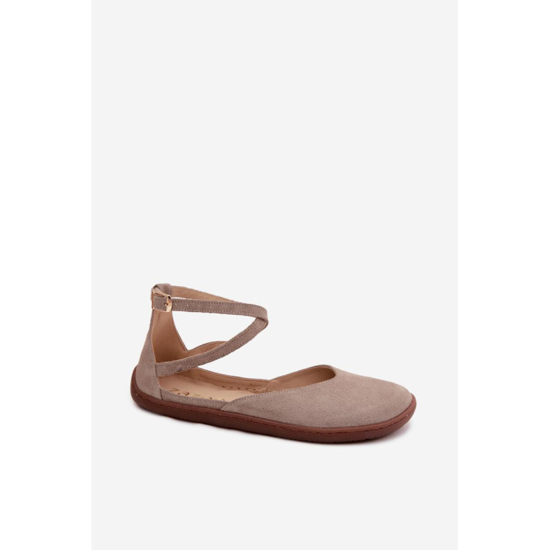 Kožené dámske baleríny Barefoot S Páskami Zazoo 320 Cappuccino - Béžová