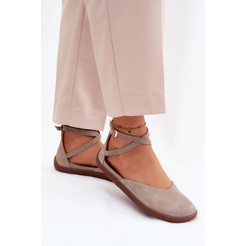 Kožené dámske baleríny Barefoot S Páskami Zazoo 320 Cappuccino - Béžová