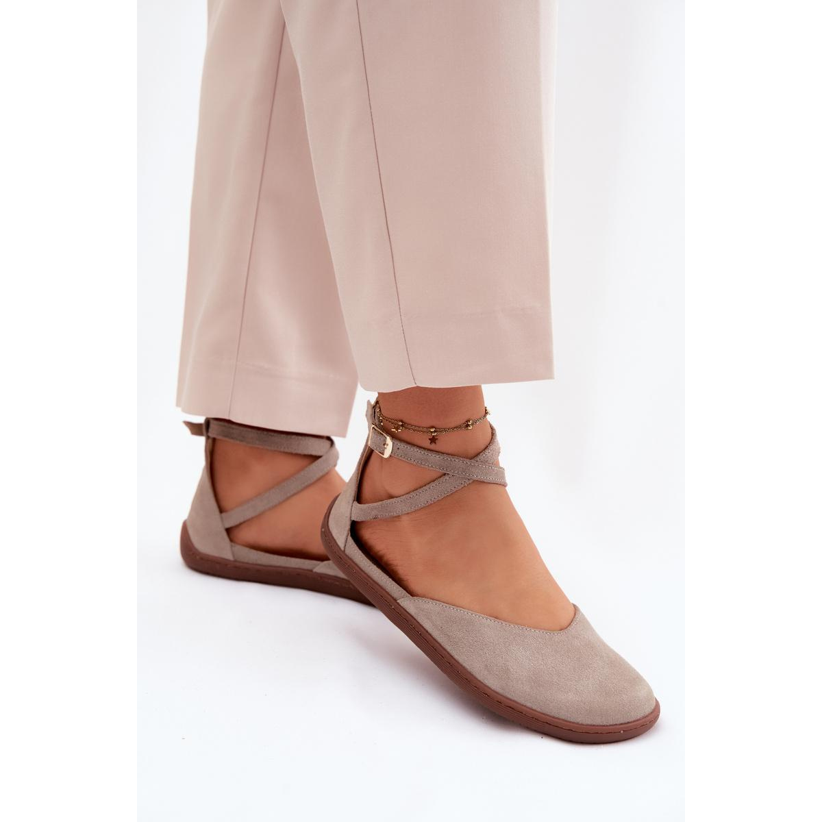 Kožené dámske baleríny Barefoot S Páskami Zazoo 320 Cappuccino - Béžová