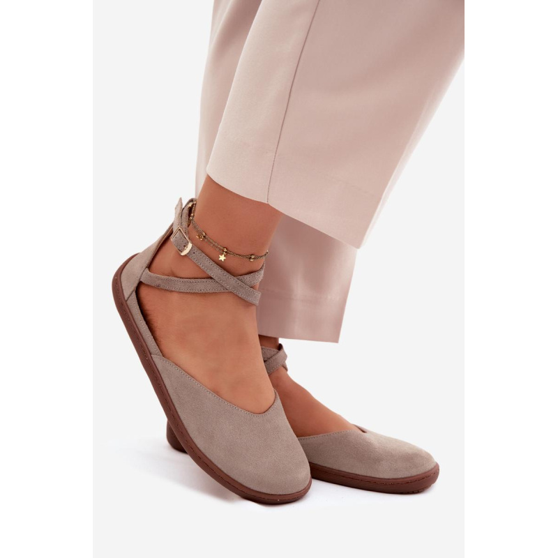 Kožené dámske baleríny Barefoot S Páskami Zazoo 320 Cappuccino - Béžová