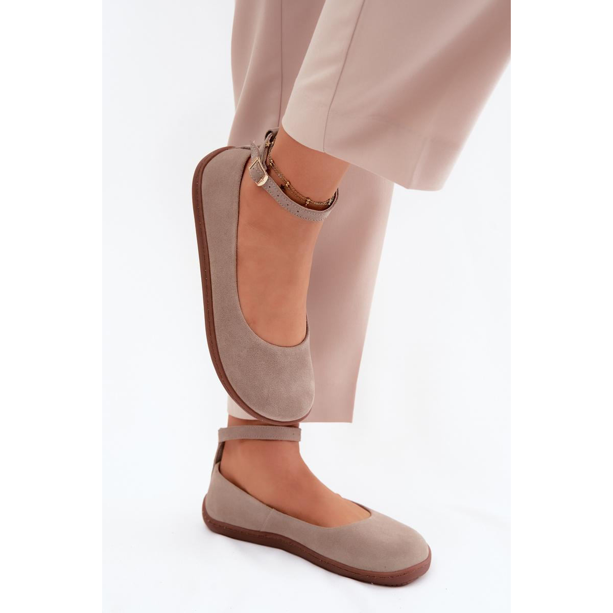 Barefoot baleríny z prírodného semišu Zazoo 020 Cappuccino - Béžová