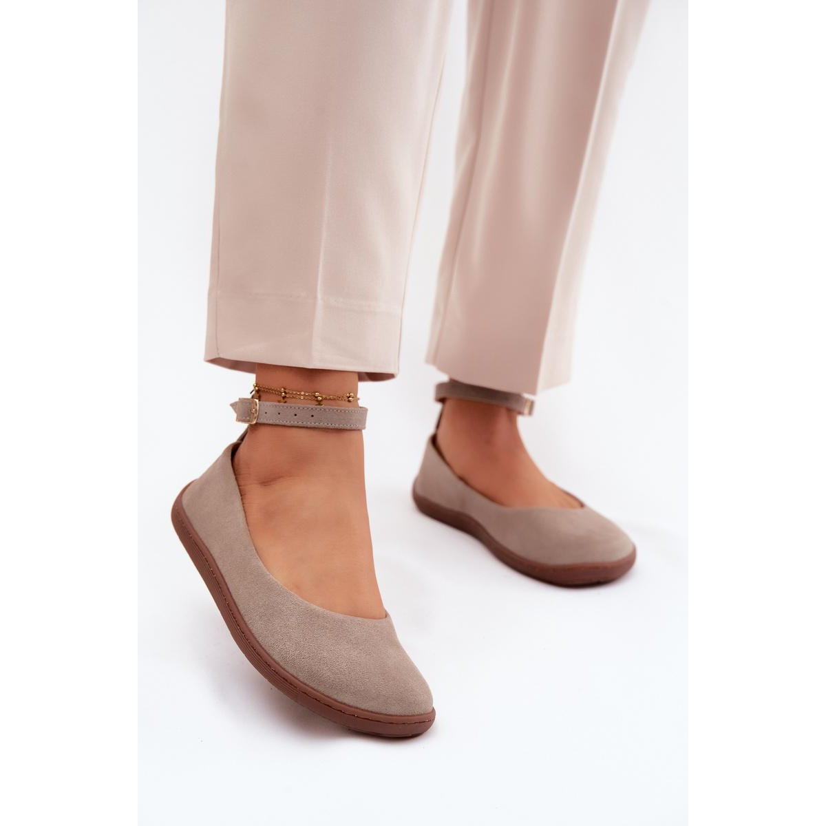 Barefoot baleríny z prírodného semišu Zazoo 020 Cappuccino - Béžová