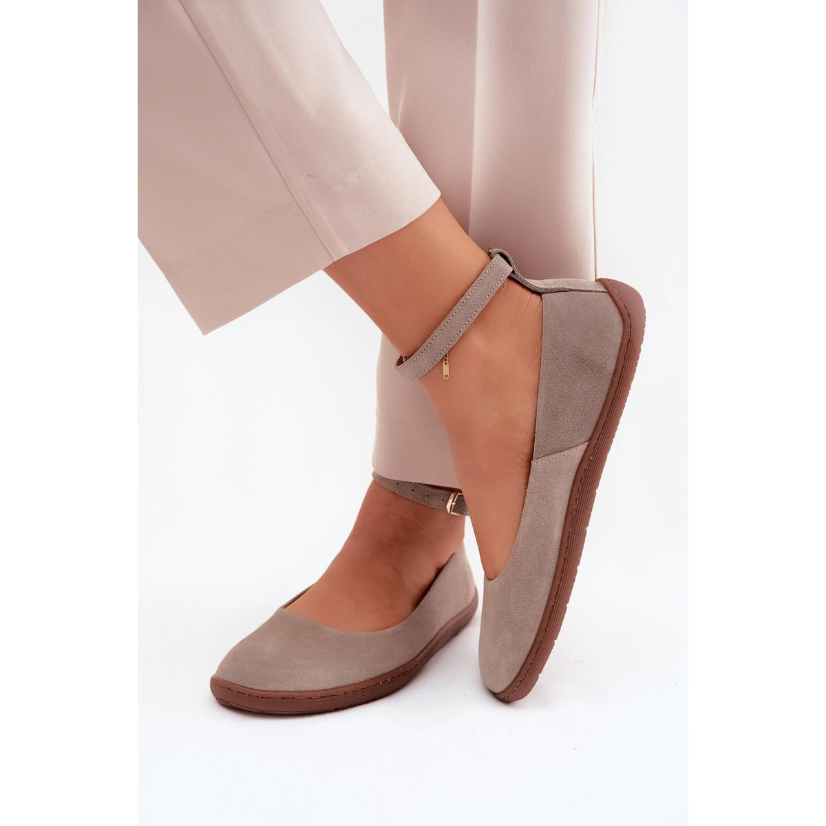 Barefoot baleríny z prírodného semišu Zazoo 020 Cappuccino - Béžová