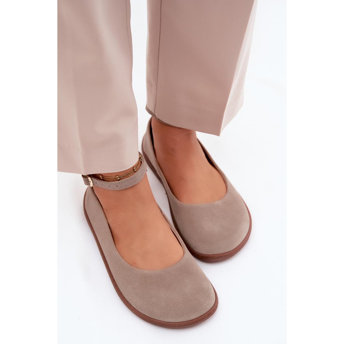 Barefoot baleríny z prírodného semišu Zazoo 020 Cappuccino - Béžová