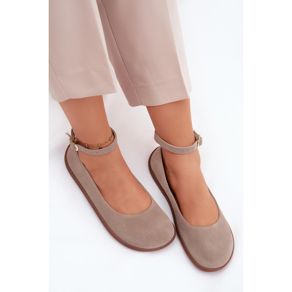 Barefoot baleríny z prírodného semišu Zazoo 020 Cappuccino - Béžová
