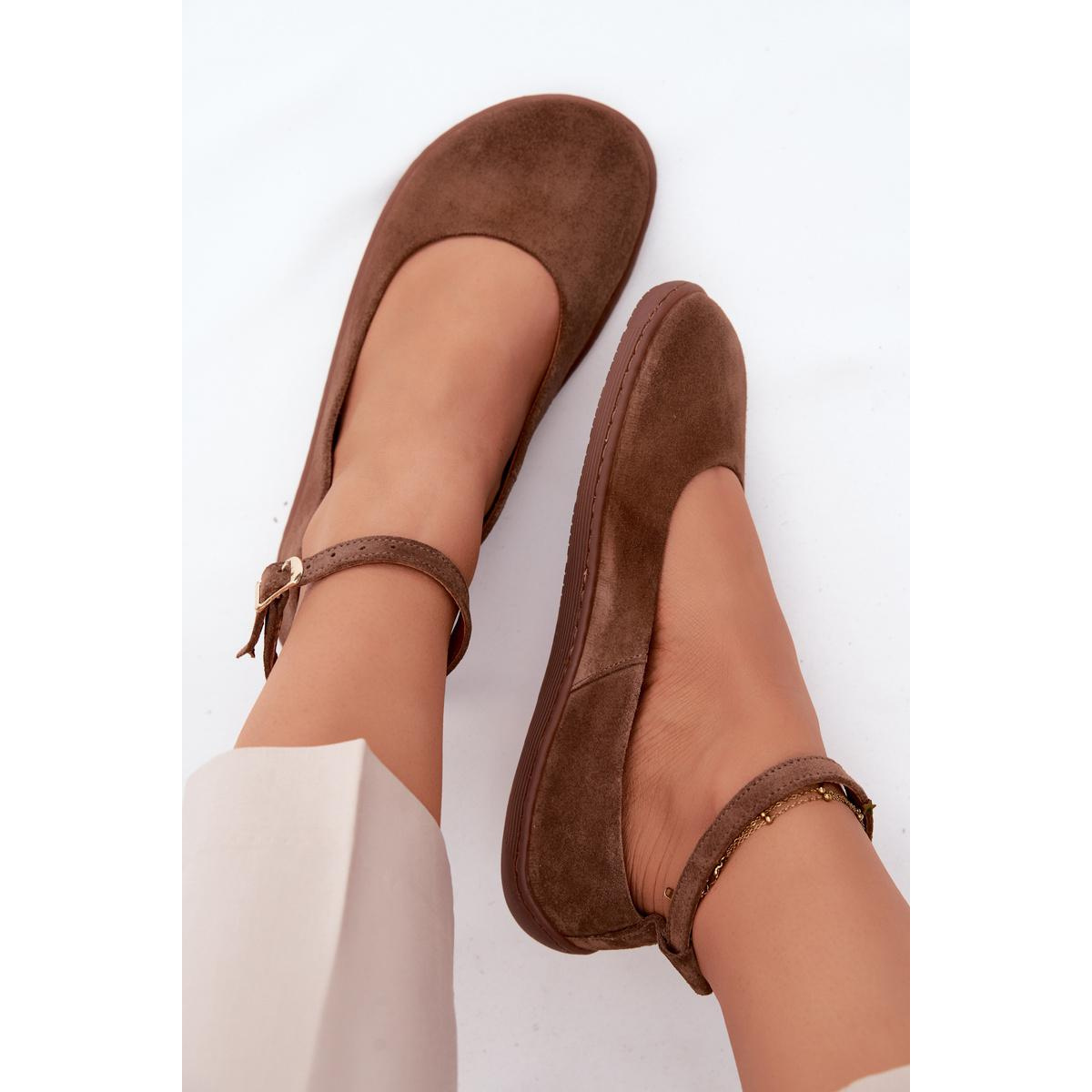 Barefoot baleríny z prírodného semišu Zazoo 020 Hnedé - Odtiene hnedej a béžovej