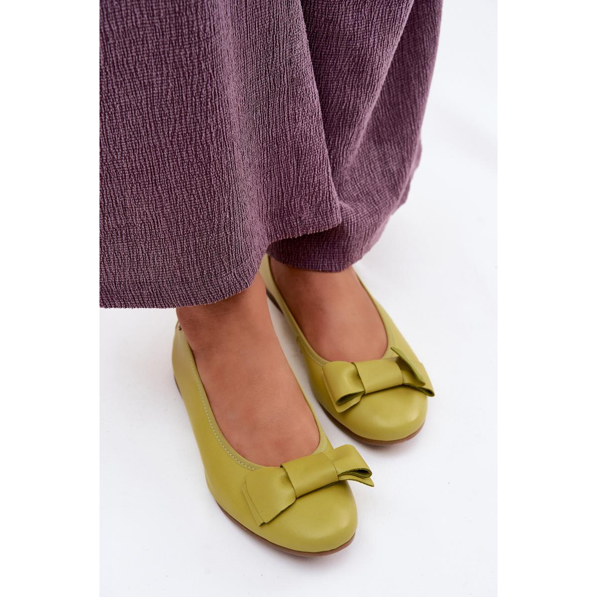 Kožené Baleríny S Mašličkou Maciejka P6802-09 Limetková - Odtiene zelenej