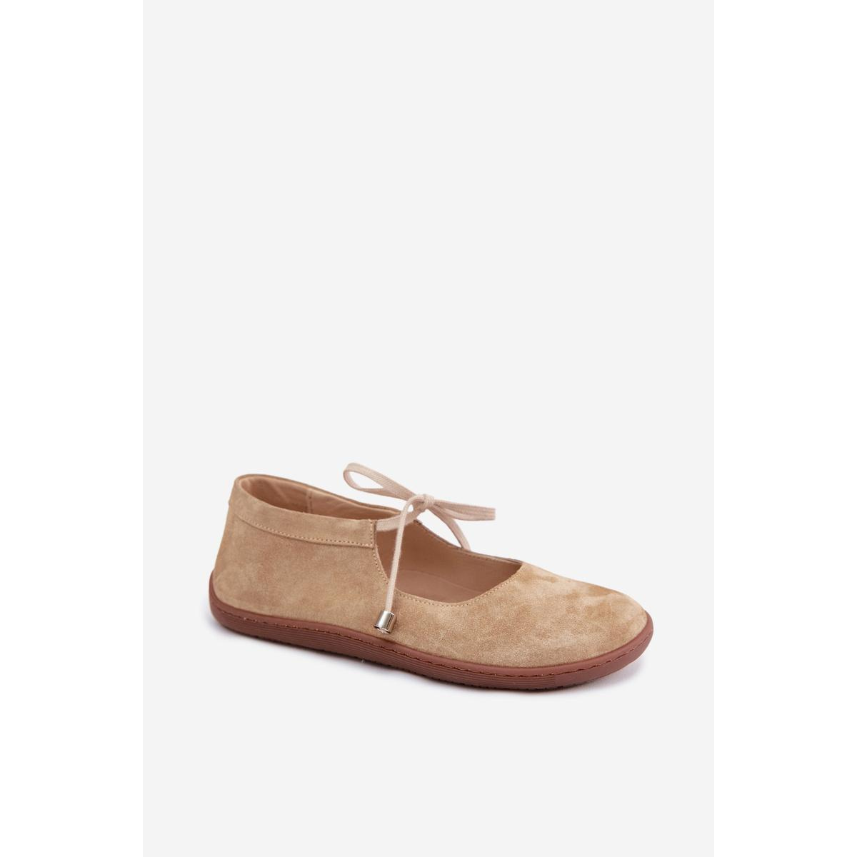 Kožené Semišové Baleríny Barefoot na Šnúrky Zazoo 021 Béžové - Béžová