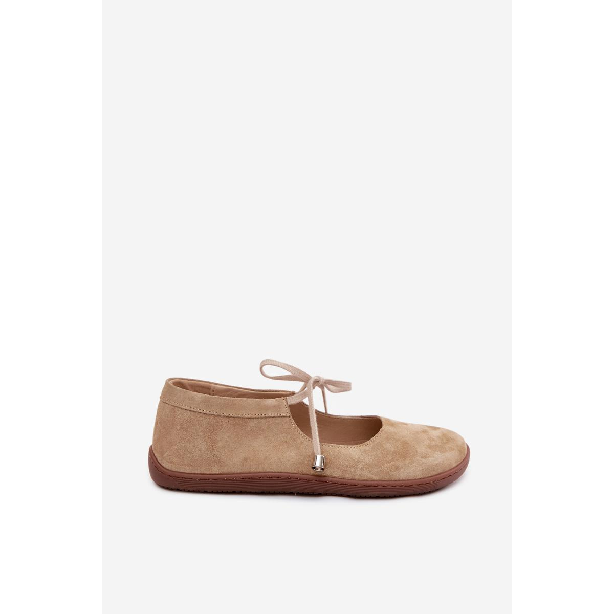 Kožené Semišové Baleríny Barefoot na Šnúrky Zazoo 021 Béžové - Béžová
