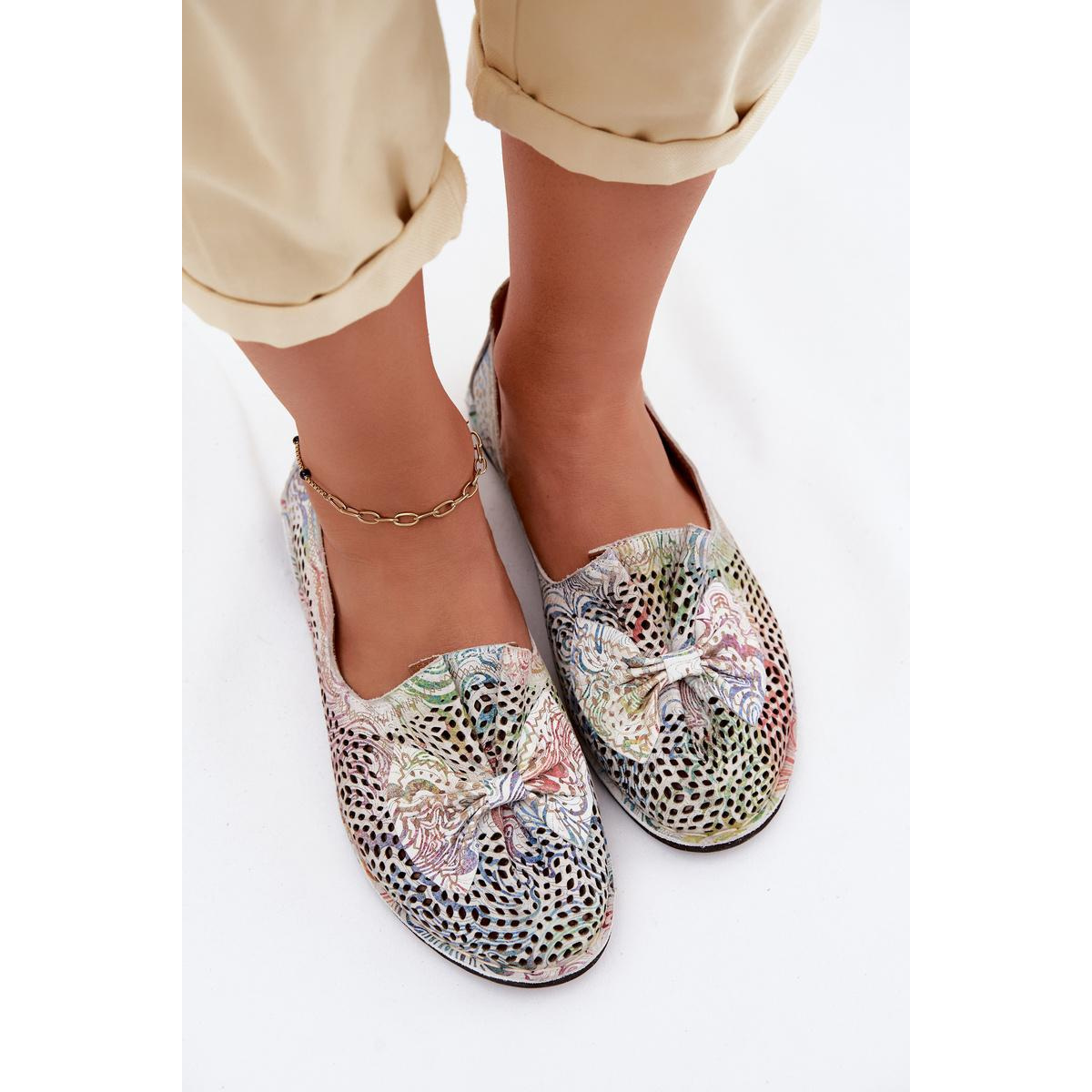 Kožené Ažúrové Balerínky S Mašľou Artiker 58C3481 Multicolor