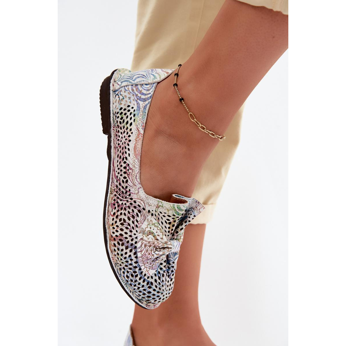 Kožené Ažúrové Balerínky S Mašľou Artiker 58C3481 Multicolor