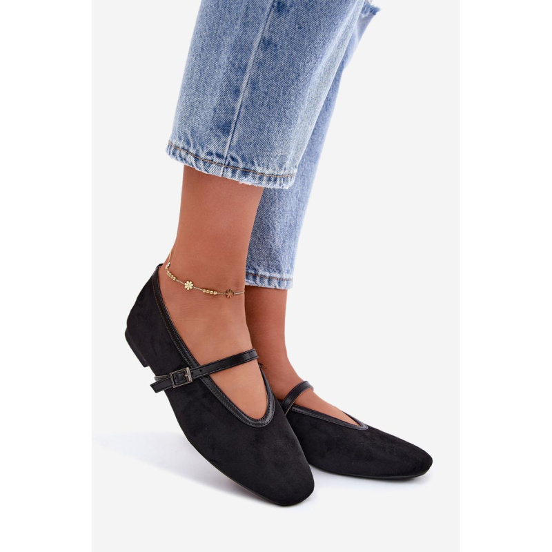 Eko semišové čierne baleríny s remienkom Felora - Čierna