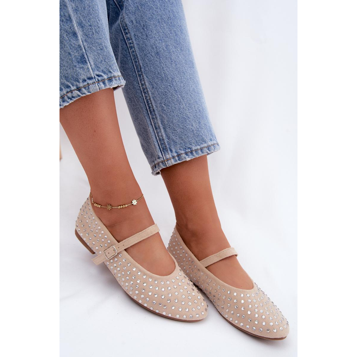 Ozdobené baleríny s remienkom Béžové Nerolia - Béžová