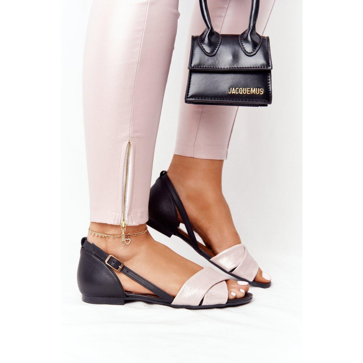 Maciejka kožené kovové sandále 04614-15 Pink-Black - Čierna || Odtiene ružovej