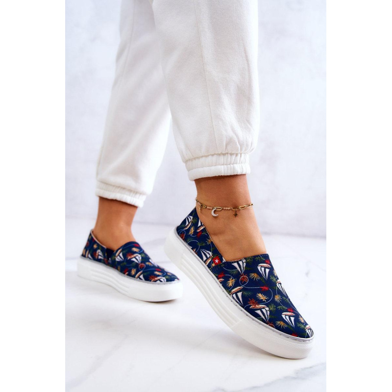 Dámska sklz na pamäťovú penu veľká hviezda JJ276016 Navy Blue tenisky - Viacfarebné || Modrá