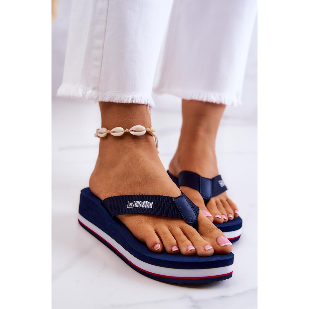 Ženské flip -flops flip -flops on kliny veľká hviezda jj274a331 NAVY BLUE - Modrá