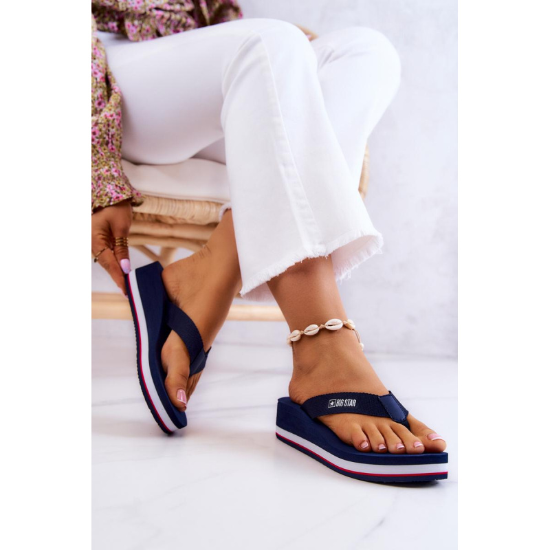 Ženské flip -flops flip -flops on kliny veľká hviezda jj274a331 NAVY BLUE - Modrá
