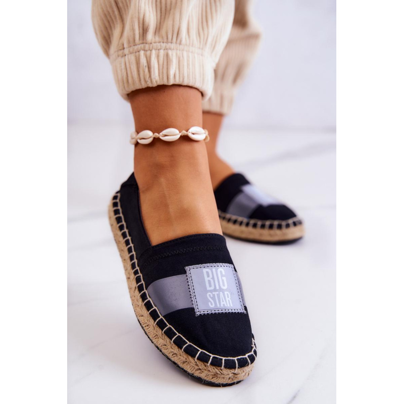 Dámska posuvná espadrilles veľká hviezda JJ274963 čierna - Čierna