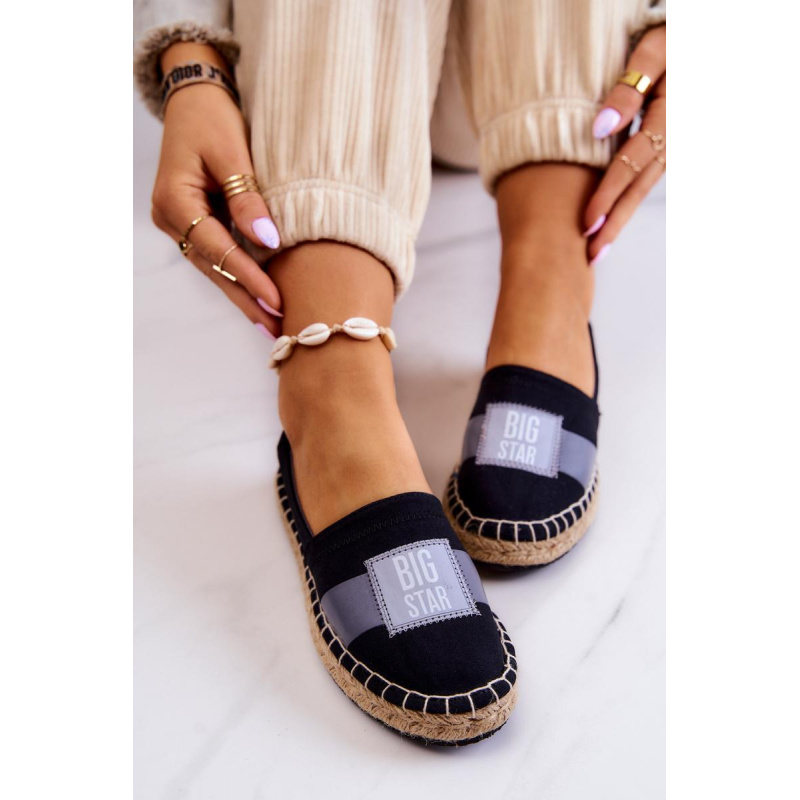 Dámska posuvná espadrilles veľká hviezda JJ274963 čierna - Čierna