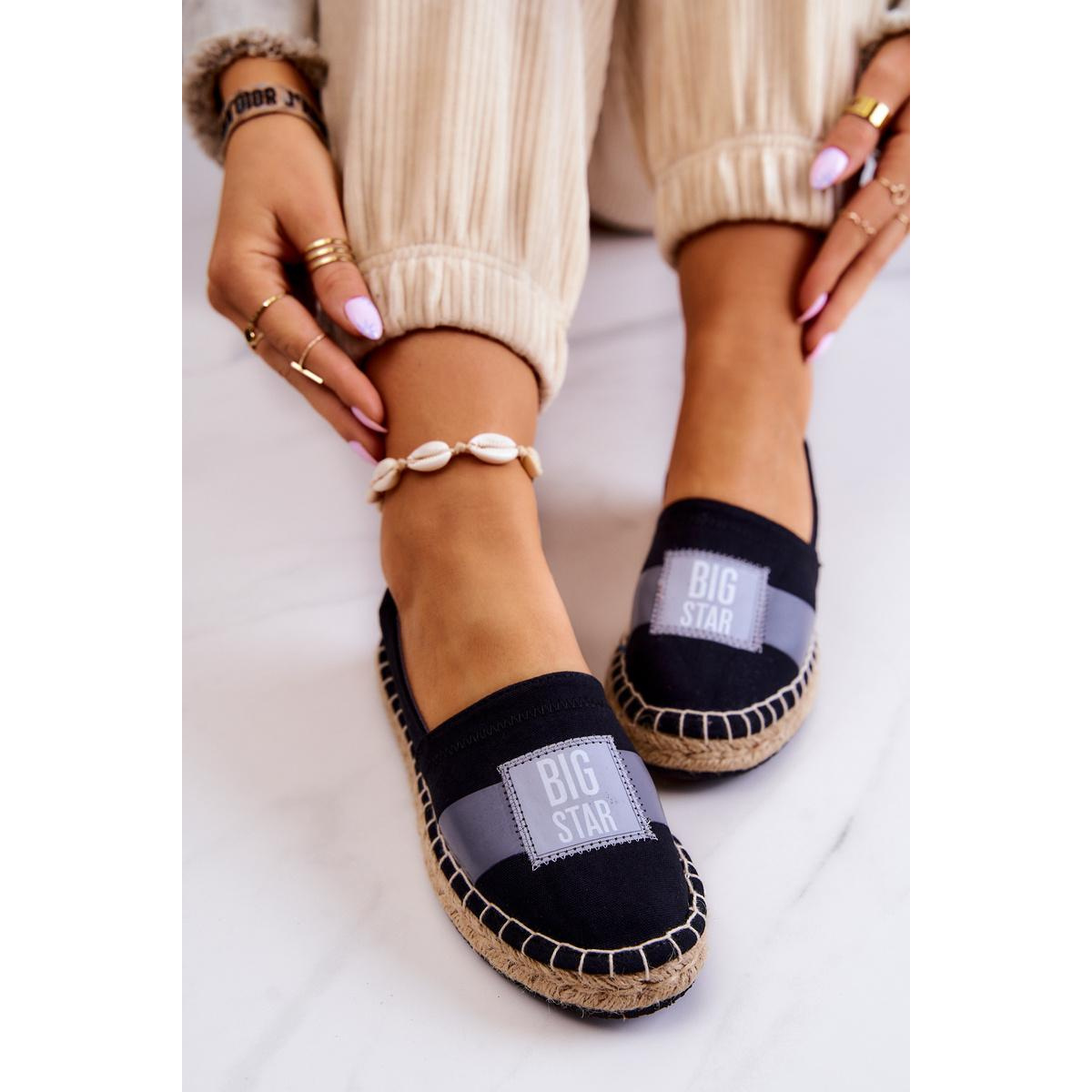 Dámska posuvná espadrilles veľká hviezda JJ274963 čierna - Čierna