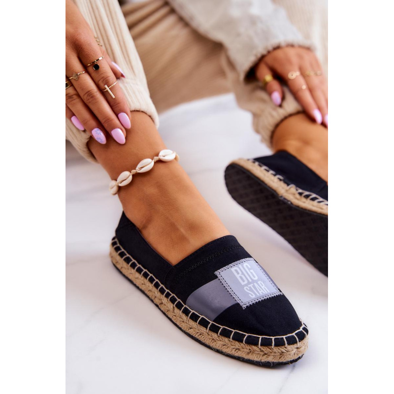 Dámska posuvná espadrilles veľká hviezda JJ274963 čierna - Čierna