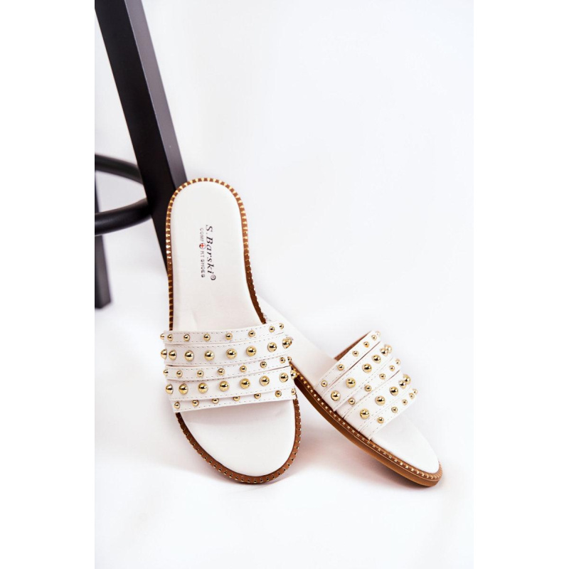Dámska kožená flip -flops s dekoráciou biely brien - Biela