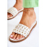 Dámska kožená flip -flops s dekoráciou biely brien - Biela