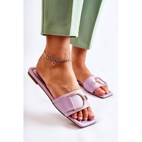 Dámska kožená klasická flip -flops s dekoráciou shilla - Odtiene fialovej