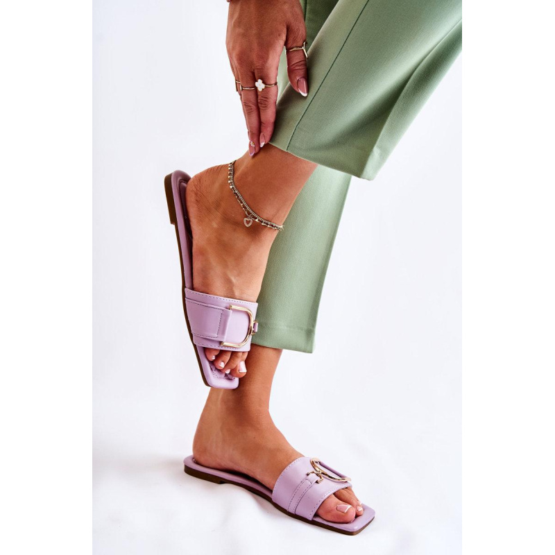 Dámska kožená klasická flip -flops s dekoráciou shilla - Odtiene fialovej
