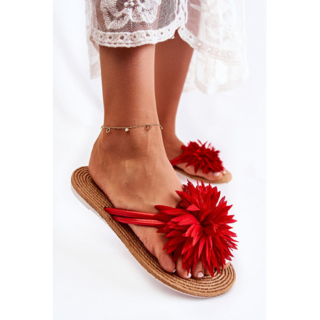 Žien flip -flops flip -flops s materiálnou dekoráciou Red Eviana - Odtiene červenej