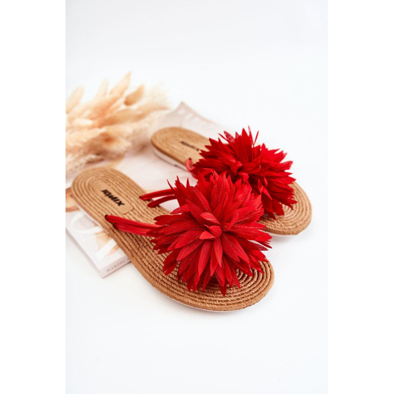 Žien flip -flops flip -flops s materiálnou dekoráciou Red Eviana - Odtiene červenej