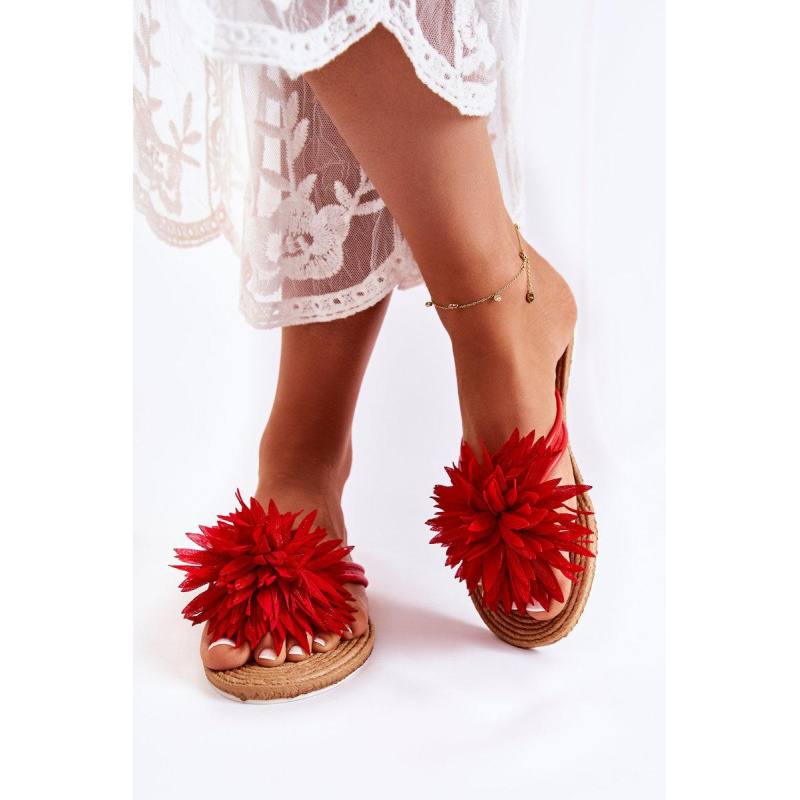 Žien flip -flops flip -flops s materiálnou dekoráciou Red Eviana - Odtiene červenej