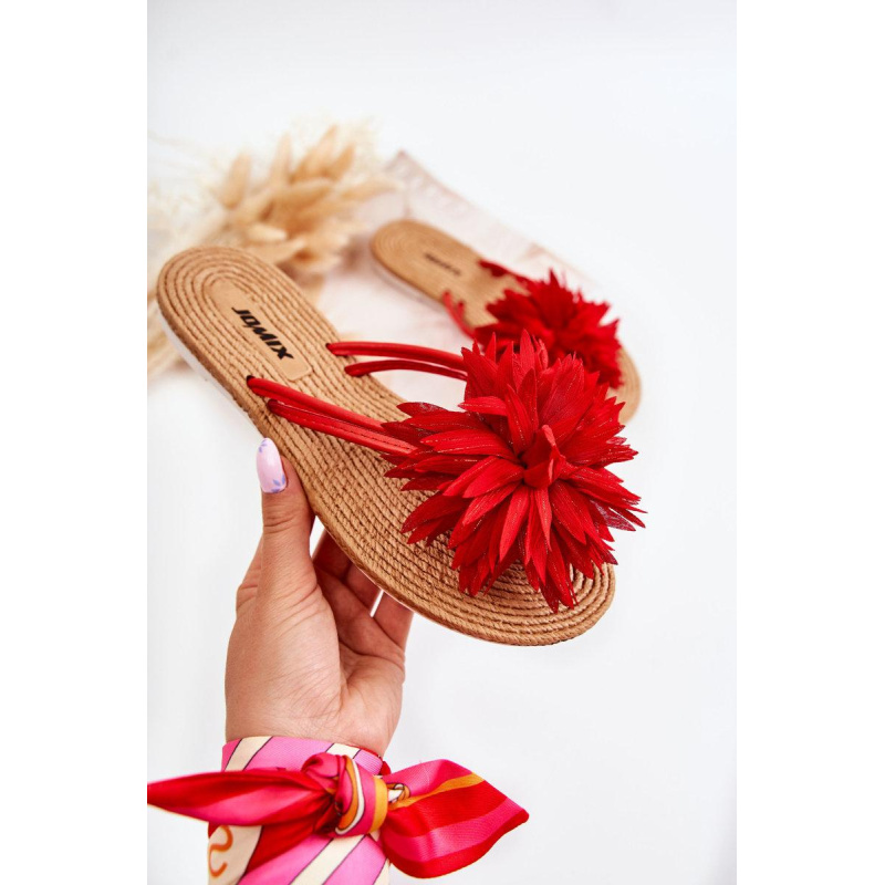 Žien flip -flops flip -flops s materiálnou dekoráciou Red Eviana - Odtiene červenej