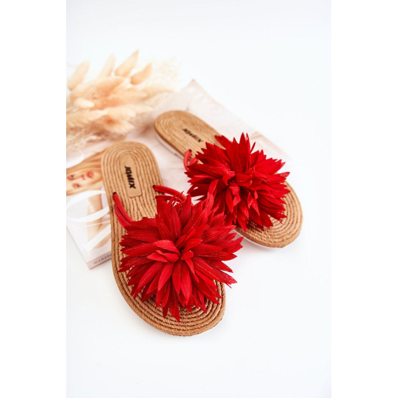 Žien flip -flops flip -flops s materiálnou dekoráciou Red Eviana - Odtiene červenej