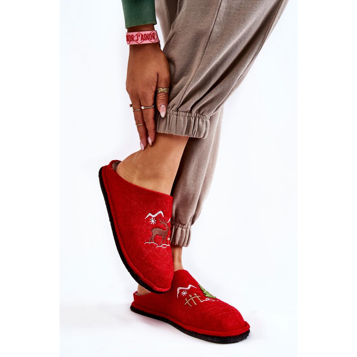 Domáca papci veľká hviezda KK276017 Red-Beige - Odtiene červenej || Béžová