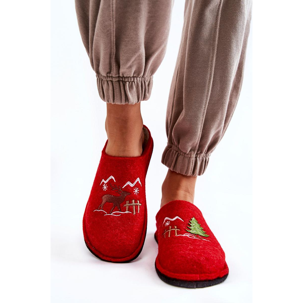 Domáca papci veľká hviezda KK276017 Red-Beige - Odtiene červenej || Béžová