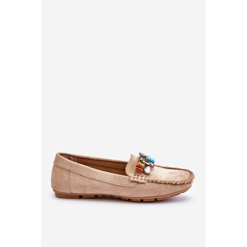 Ženské semišové mokasíny s kryštálmi Beige Lucille - Béžová